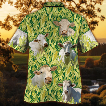 Charolais Cattle Hawaiian Shirt, Vintage Farm Hawaiian Shirts for Men, Animals Button Down Mens Hawaiian Shirts HO2521