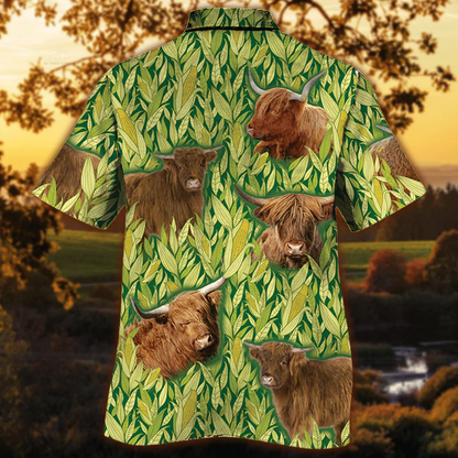 Highland Cattle Hawaiian Shirt, Vintage Farm Hawaiian Shirts for Men, Animals Button Down Mens Hawaiian Shirts HO2520