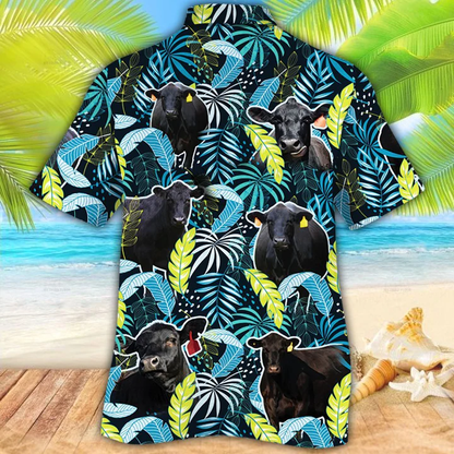 Black Angus Cattle Lovers Jungle Leaves Hawaiian Shirt, Hawaiian shirt Men, Women HO0218