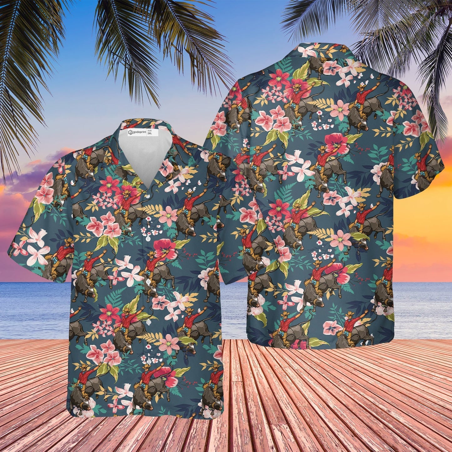 Bull Riding Hawaiian Shirt, Bull Rider Shirts for Men, Short Sleeves Button Down Summer Beach Dress Shirts HO2940
