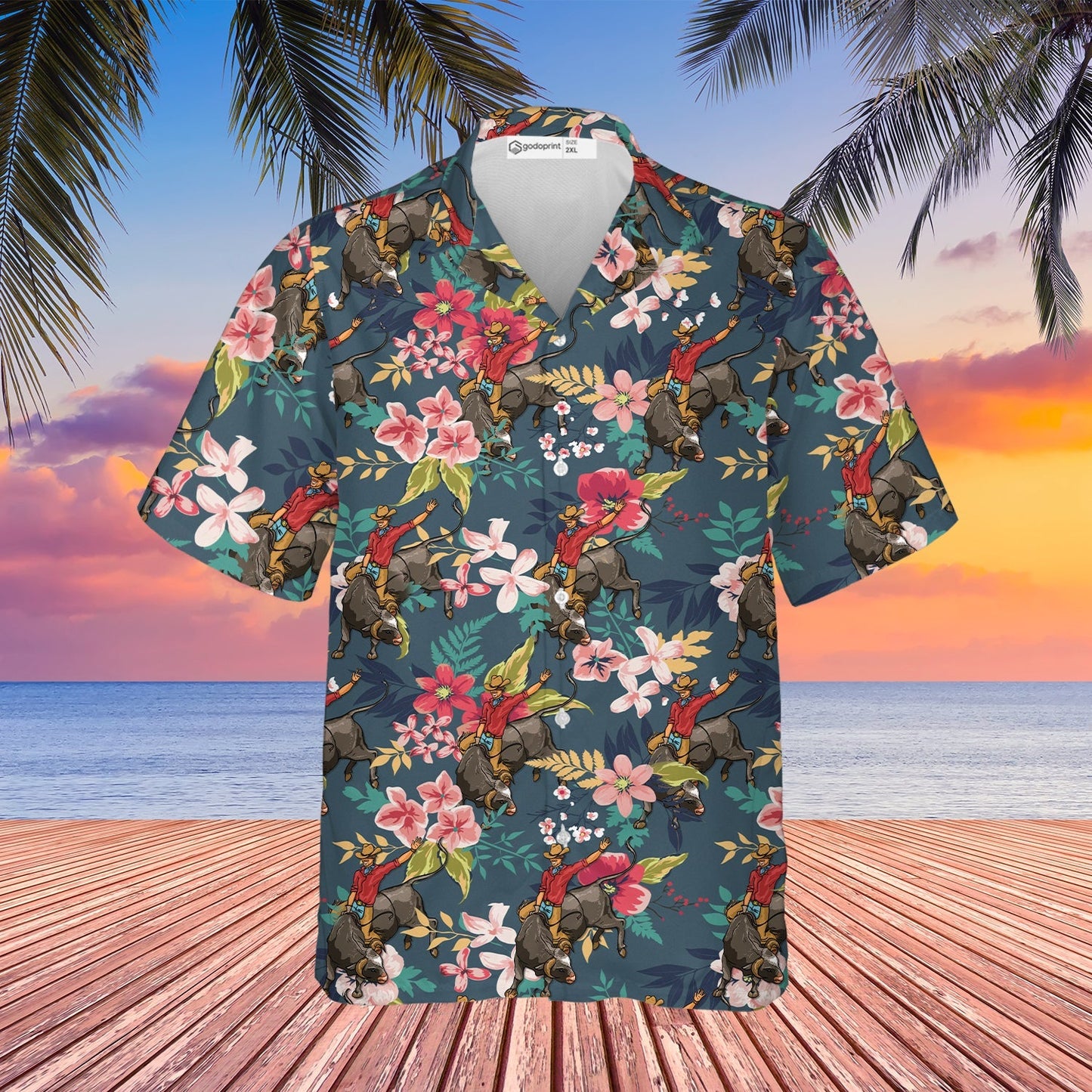 Bull Riding Hawaiian Shirt, Bull Rider Shirts for Men, Short Sleeves Button Down Summer Beach Dress Shirts HO2940