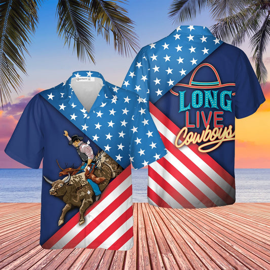 Long Live Cowboy Shirts, American Bull Riding Hawaiian Shirt HO2941