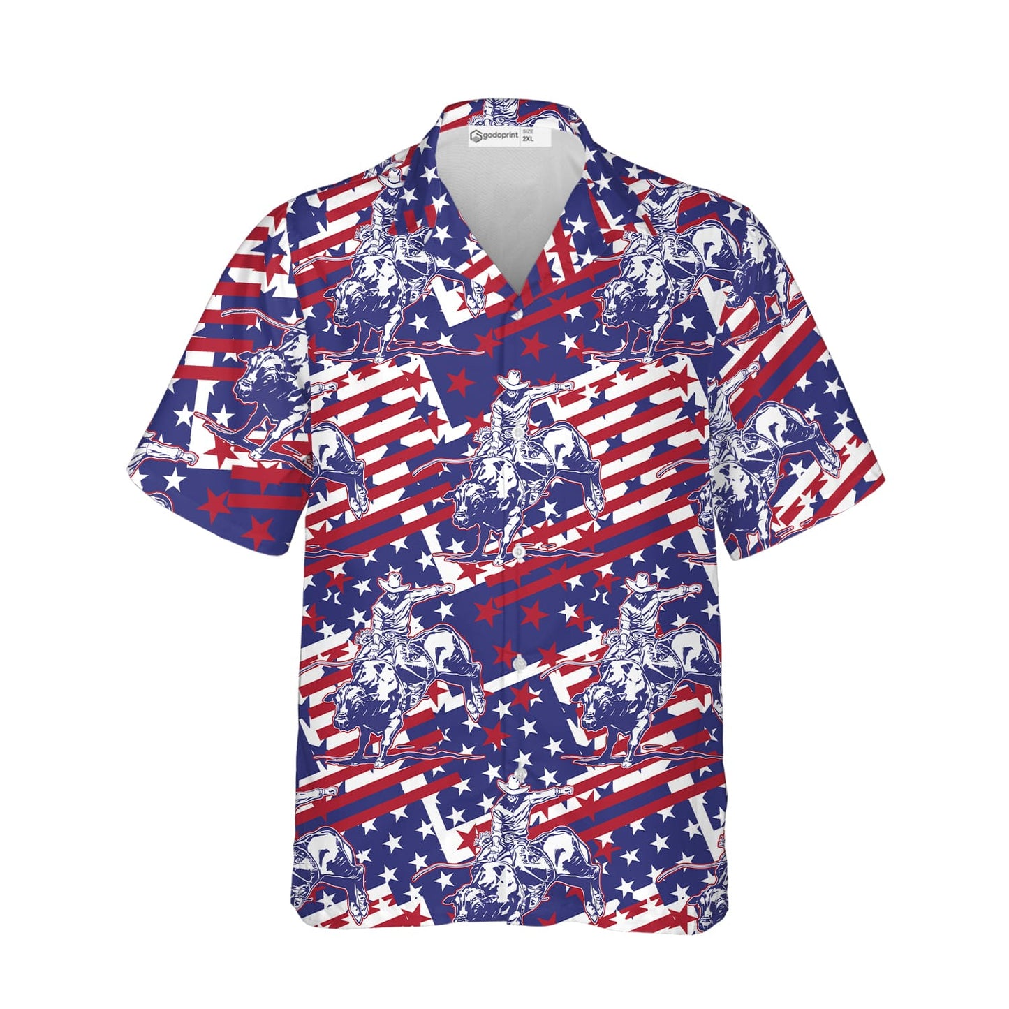 Rodeo Bull Rider Patriotic American Flag Hawaiian Shirt , Cowboys Button Down Summer Beach Dress Shirts HO2938
