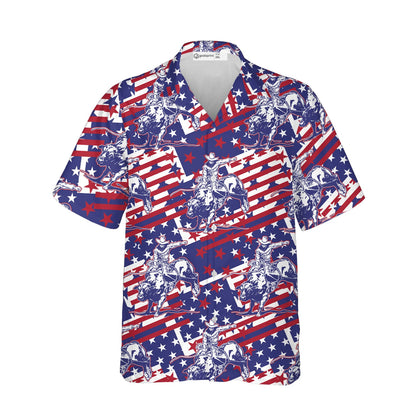Rodeo Bull Rider Patriotic American Flag Hawaiian Shirt , Cowboys Button Down Summer Beach Dress Shirts HO2938