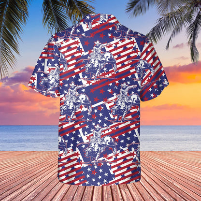 Rodeo Bull Rider Patriotic American Flag Hawaiian Shirt , Cowboys Button Down Summer Beach Dress Shirts HO2938