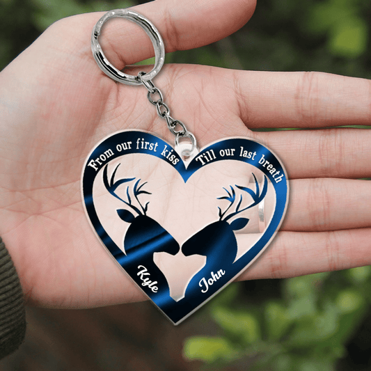 From Our First Kiss Till Our Last Breath Deer Couple Personalized Acrylic Keychain KO0152