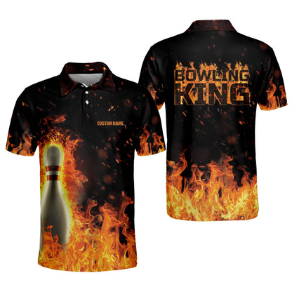 Custom Bowling Shirts For Men - Funny Bowling Shirts For Men - Customize Fire Bowling Team Shirts - Personalized Flame Bowling Shirts Short Sleeve BM0011