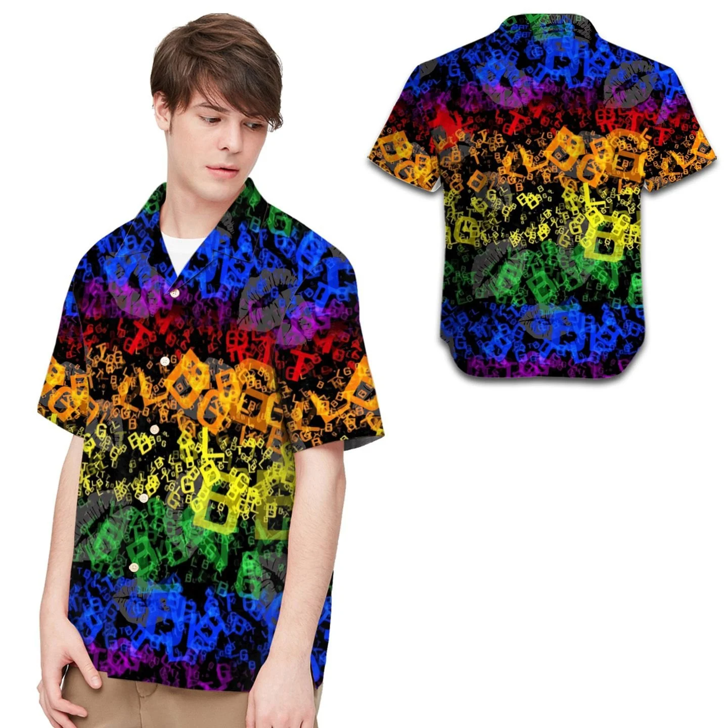 Lgbt Neon Rainbow Color Pride Month Men Hawaiian Shirt HO5498