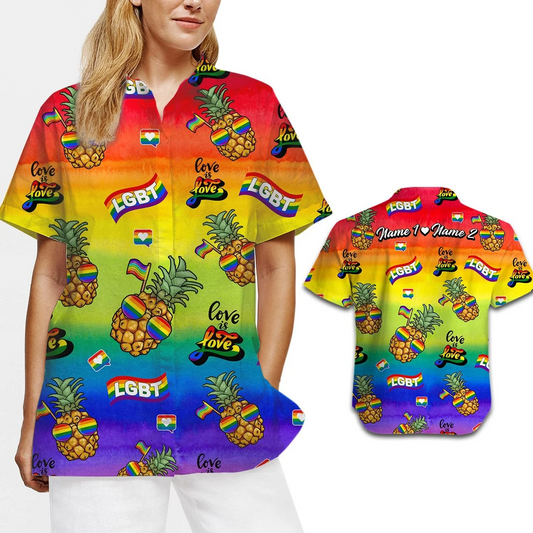 Personalized Couple LGBT Name Love Is Love Lgbt Rainbow Pineapples Hawaiian Shirt For Pride Month HO5513