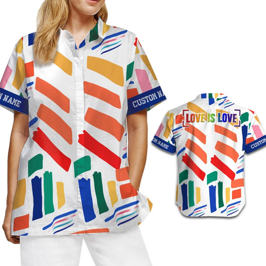 Personalized Hawaiian Shirt With Name, Love Is Love Rainbow, Lgbt Gay Lesbian Transgender Hawaiian Aloha HO5512