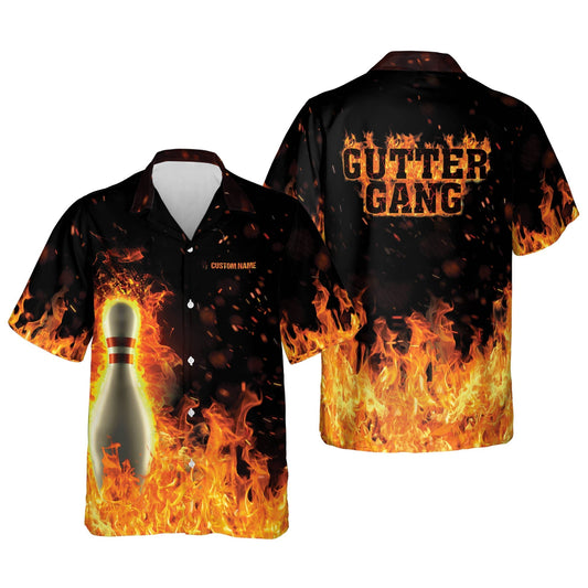 Personalized Flame Hawaiian Bowling Gutter gang Shirts for Men, Bowling Team Shirt, Bowling Gift HO2748
