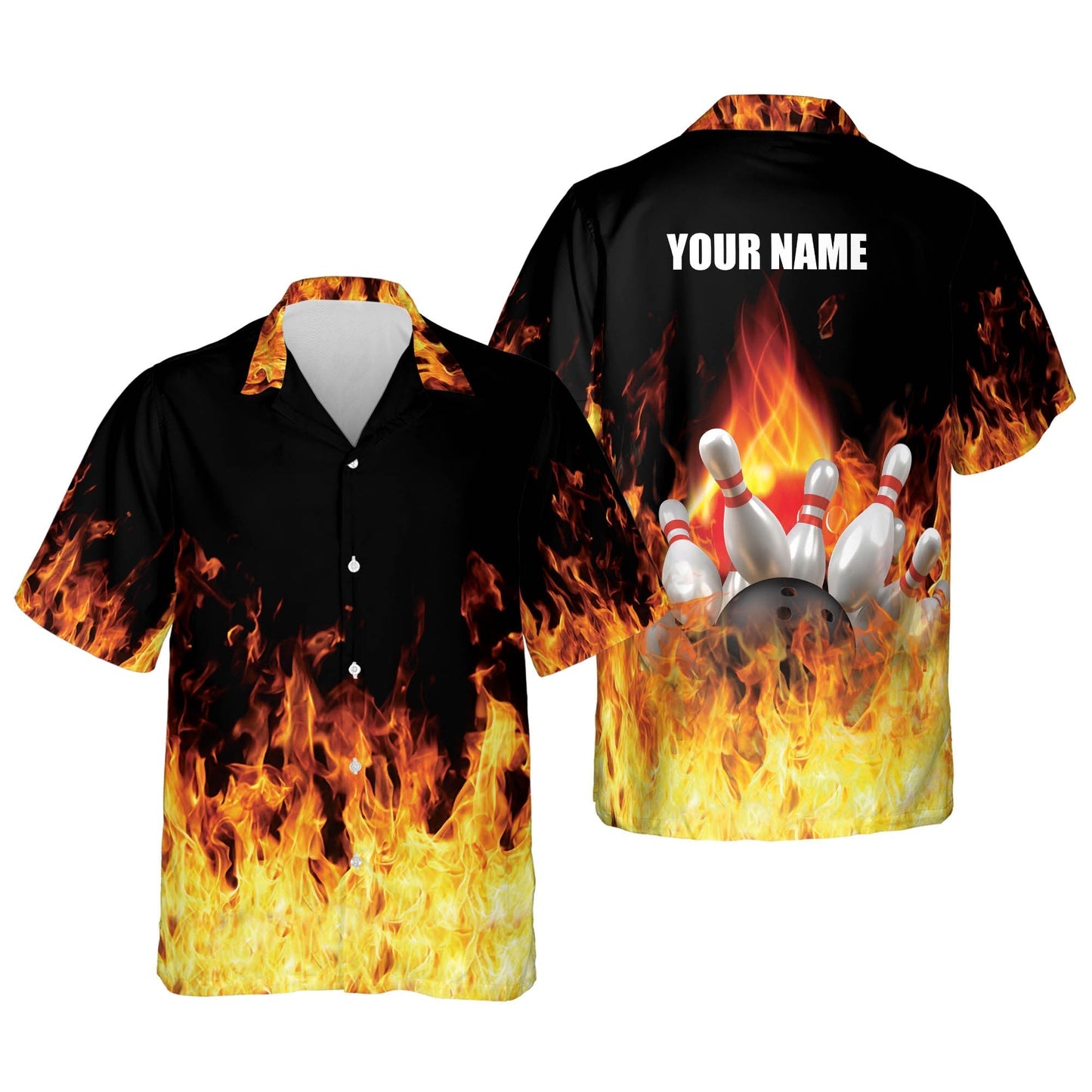 Button-Down Flame bowling Hawaiian Shirt, Bowling Team Shirt, Bowling Gift HO2744