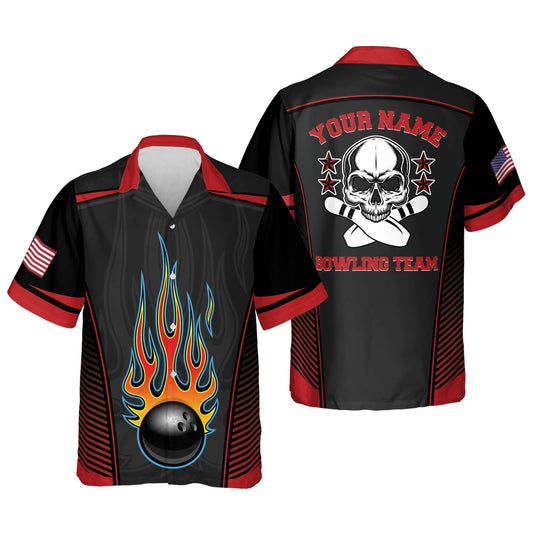 Flame Skull Button-Down bowling Hawaiian Shirt, Bowling Team Shirt, Bowling Gift HO2743