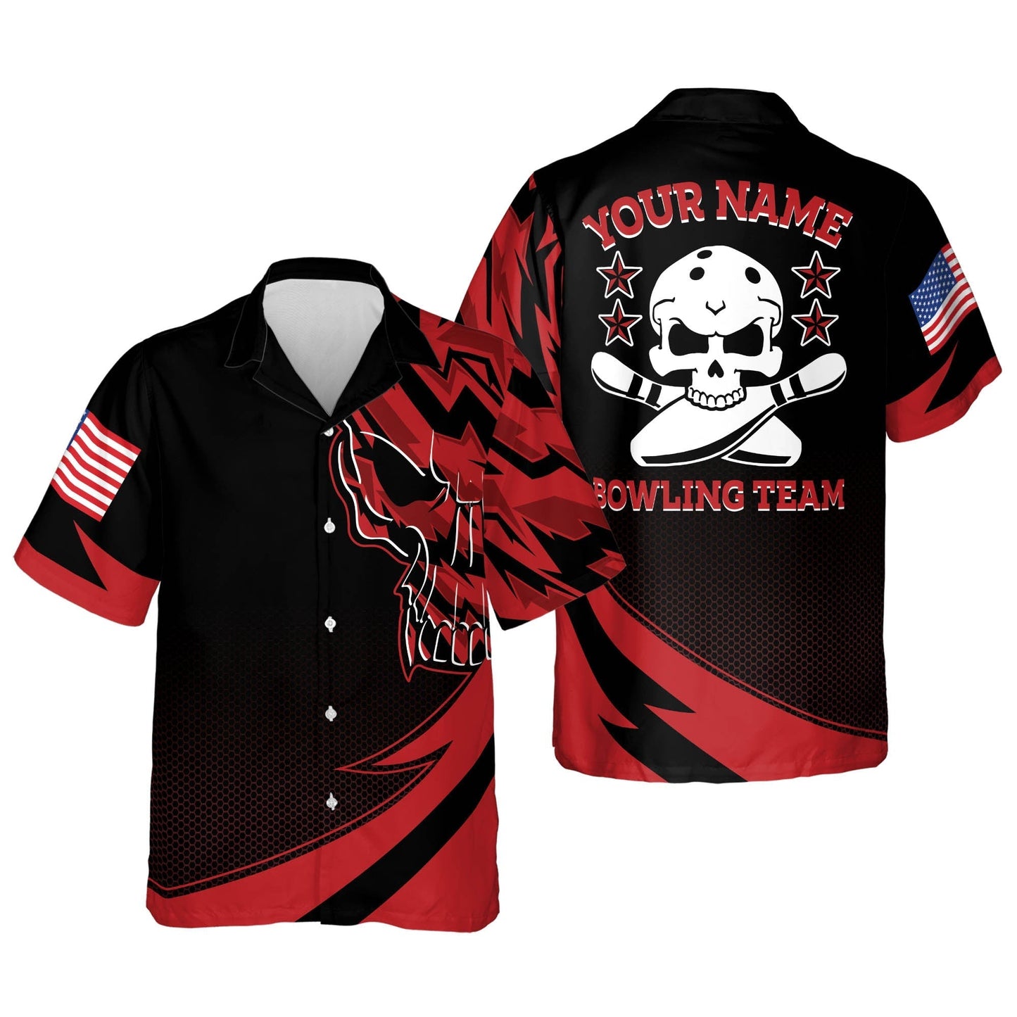 Skull Button-Down Flag bowling Hawaiian Shirt, Bowling Team Shirt, Bowling Gift HO0046