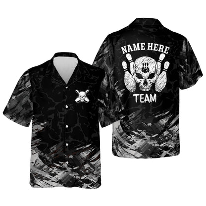 Button-Down Skull bowling Flame Hawaiian Shirt, Bowling Team Shirt, Bowling Gift HO2747