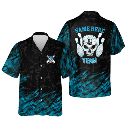 Button-Down Skull bowling Flame Hawaiian Shirt, Bowling Team Shirt, Bowling Gift HO2747