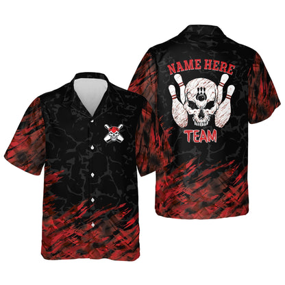 Button-Down Skull bowling Flame Hawaiian Shirt, Bowling Team Shirt, Bowling Gift HO2747
