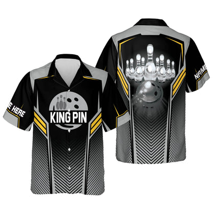 King Pins Button-Down Hawaiian Shirt, bowling Hawaiian Shirt for Men, Bowling team shirt HO2729