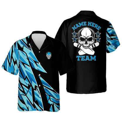 Custom Blue Skull Button-Down Casual Hawaiian Shirt, bowling Hawaiian Shirt for Men, Bowling team shirt HO2728