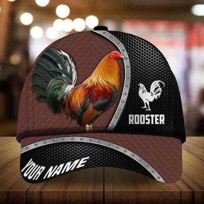 Personalized 3D Baseball Cap Hat For Rooster Lover, Premium Metal Curve Rooster 3D Cap Hat Multicolor, Chicken Cap CO0474