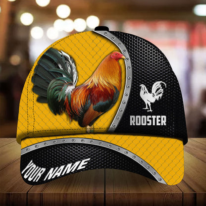 Personalized 3D Baseball Cap Hat For Rooster Lover, Premium Metal Curve Rooster 3D Cap Hat Multicolor, Chicken Cap CO0474