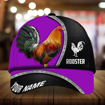 Personalized 3D Baseball Cap Hat For Rooster Lover, Premium Metal Curve Rooster 3D Cap Hat Multicolor, Chicken Cap CO0474