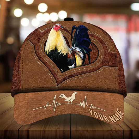 Personalized Full Printed 3D Hat Premium Unique Cap Leather Rooster Heartbeat, Rooster Cap, Chickent Hat CO0472