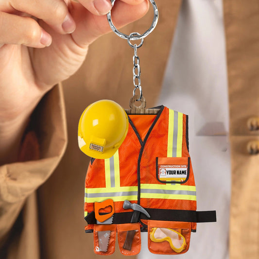 Personalized Construction Worker Acrylic Keychain for Worker KO0368