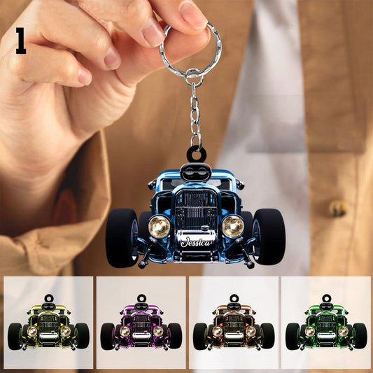 Personalized Hot Rod Chop Shop Flat Acrylic Keychain - Hot Rod Gift for Him KO0366