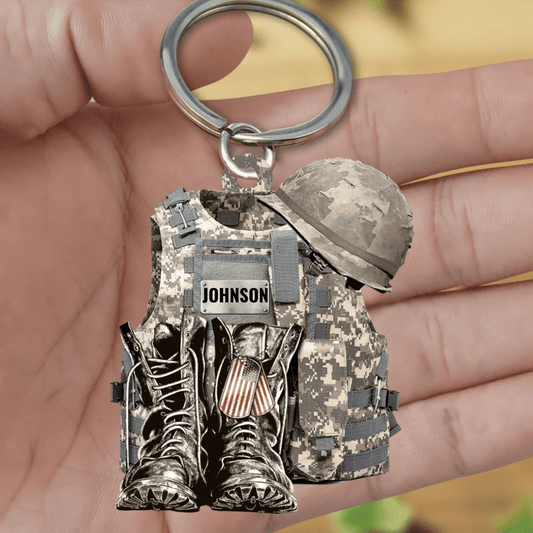 Military Uniform - Boots & Hat - Personalized Flat Acrylic Keychain for Military Veteran KO0363