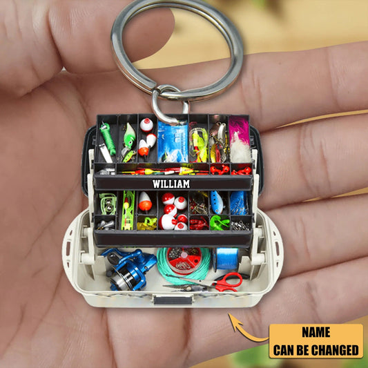 Fishing Tackle Box Personalized Flat Acrylic Keychain for Fishing Men, Fishing Keychain for Him KO0357