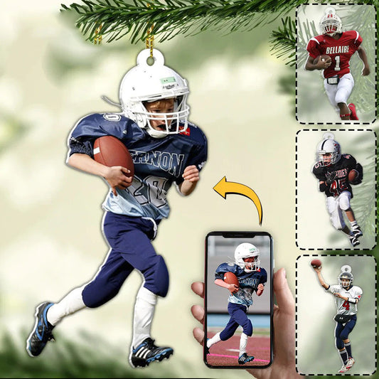 Personalized American Football Player Photo Christmas 2 Sided Flat Acrylic Ornament Gift For Football Family Mom Dad Grandma MI0107