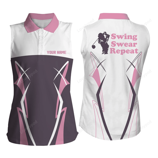 Womens sleeveless polo shirt swing swear repeat pink golf shirts custom name ladies GY0232