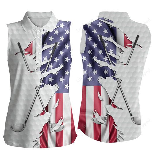 Red, white, and blue american flag womens sleeveless polo shirt patriotic golf performance shirts GY0227
