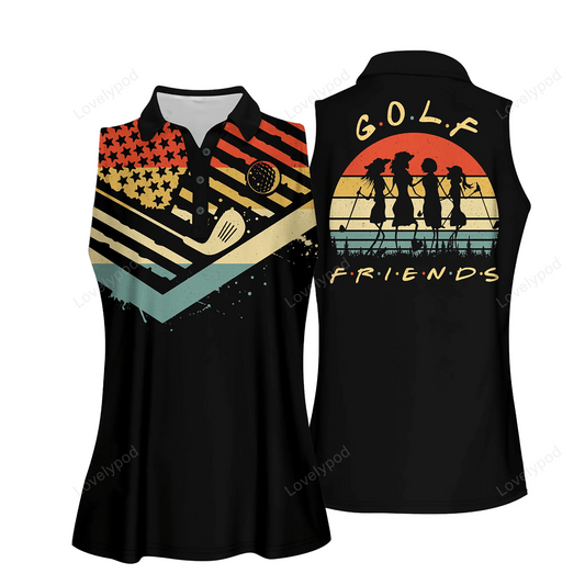 Golf friends retro style golf women short sleeve polo shirt, sleeveless polo shirt GY0228