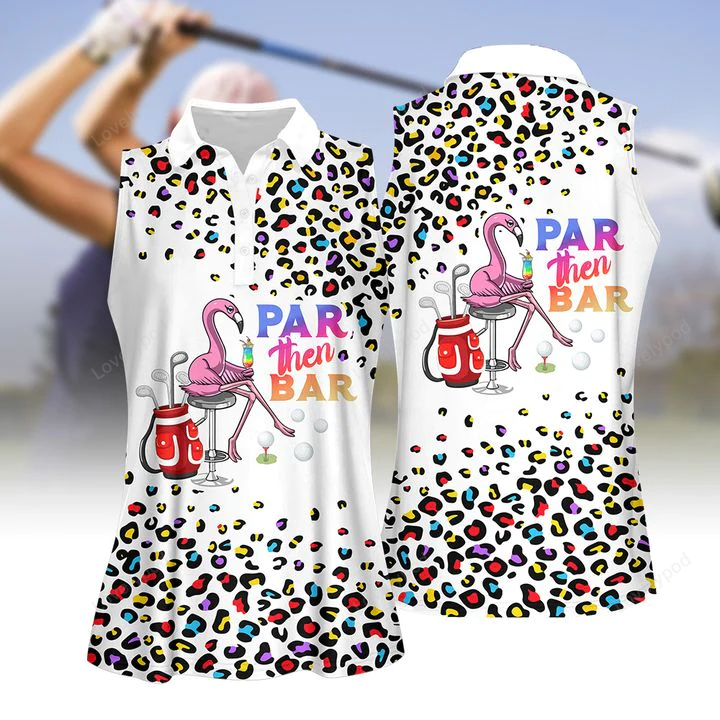 Pink leopard par then bar flamingo cocktail women sleeveless golf polo shirt for women, golf apparel GY0017