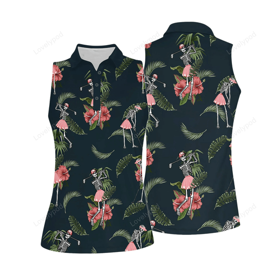 Seamless tropical skeleton golf women short sleeve polo shirt, sleeveless polo shirt for women GY0360