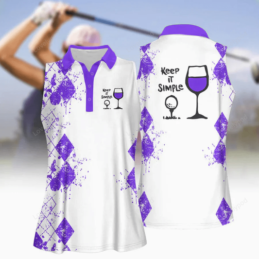 3d all over print keep it simple golf and wine women short sleeve polo shirt, sleeveless polo shirt GY0796