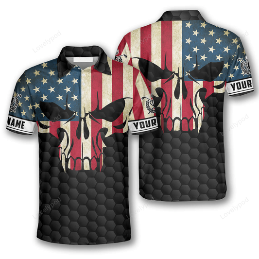 Golf skull american flag custom golf polo shirts for men GY0069