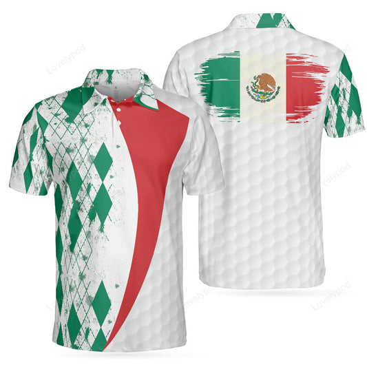 Mexico skull golf polo shirt, green argyle pattern polo shirt GY0074