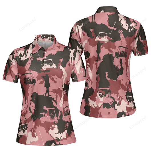 Golf girl camouflage short sleeve women polo shirt, pink camo golf shirt for ladies, cool golf gift for women GY0124