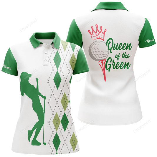 Golf women polo shirt, argyle pattern queen of the green women polo shirts GY0132
