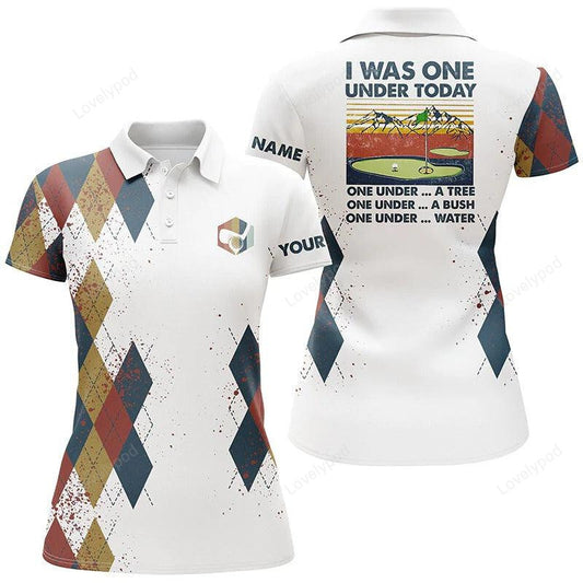 Customized name golf women polo shirts, personalized i was one under today, one under a tree, bush and water GY0140