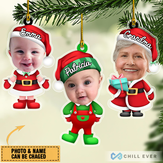Personalized Photo Santa Christmas Ornament With Grandma Or Grandkids Names MI0126