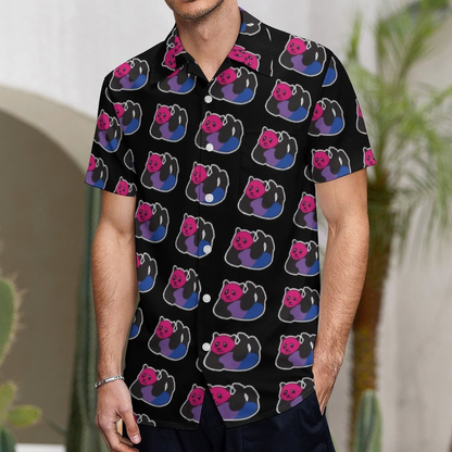 Bisexual Panda Lgbt Pride Hawaiian Vintage Shirt Mens Button Down Plus Size Tropical Hawaii Beach Shirts HO4594