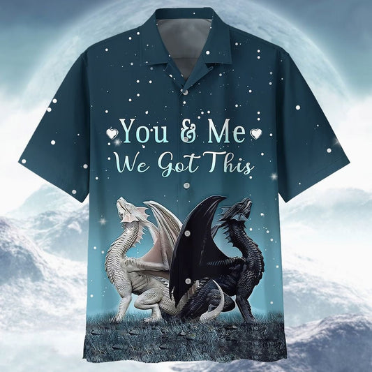 Dragon 3D Full Print Hawaiian Shirts, Dragon We Got This, Black And White Dragon Hawaiian Shirt HO5136