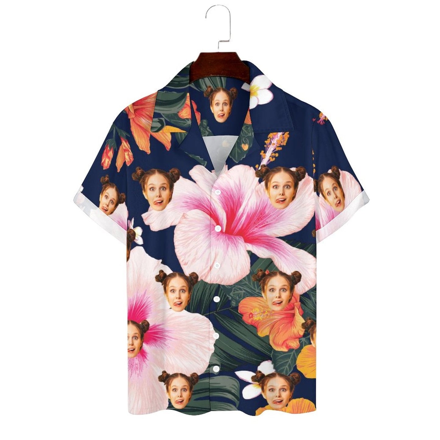 Custom Face Big Flower Camp Collar Hawaiian Shirt Personalized Men Photo Tropical Aloha Shirt HO4345