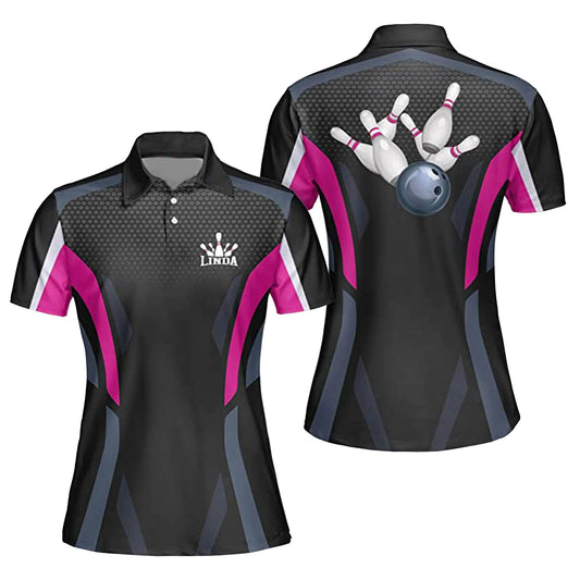 Custom Bowling Shirts For Women - Custom Womens Bowling Shirts - Black Bowling Shirts For Women - Cool Bowling Shirts - Bowling Sport Lover Polo Shirt BW0024
