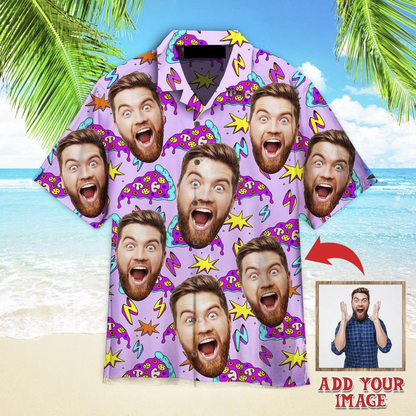 Funny Custom Face Pizza Slices Strikes Custom Hawaiian Shirt, Personalized Hawaiian Shirts, Custom Photo Hawaiian Shirt HO4232