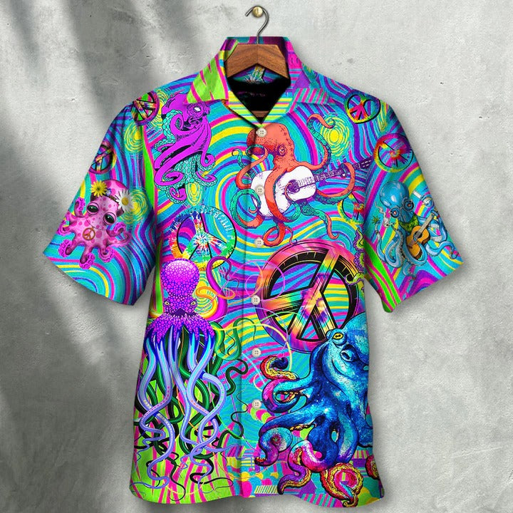 Hippie Aloha Hawaiian Shirt - Hippie Funny Octopus Colorful Tie Dye Art Style Hawaiian Shirt For Summer HO3455